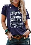 Country Music Cute Funny Graphic T Shirt Tops for Women Friend Tennessee Whiskey Strawberry Wine Tee Shirt Tunic (T Navy Blue, Large)