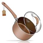 NutriChef Sauce Pot Non-Stick High-Qualified Kitchen Cookware with See-Through Tempered Glass Lids, 2.5 Quart (Works with Models: NCCW14S & NCCW20S), One Size, Brown