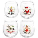 YöL Set Of 4 Christmas Glass Tumblers Glasses Cups Xmas Eve Party Festive Table Decoration 450ml