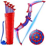 Toys for Age 3-12, Boys Toy Bow Arrow With Red & Blue LED Lights, Quiver & Web Target, Kids Toys Gifts for 3 4 5 6 7 8 10 Year Old Boys Kids Birthday Presents for 3 4 5 6 7 8 9 10 Year Olds Boys Girls