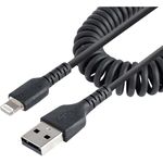 StarTech.com 1m (3ft) USB to Lightning Cable, MFi Certified, Coiled iPhone Charger Cable, Black, Durable TPE Jacket Aramid Fiber, Heavy Duty Coil Lightning Cable (RUSB2ALT1MBC)