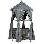 Outsunny Outdoor Towel Valet Caddy, Covered Poolside Towel Holder Rack, Shelf, Basket, Rolling PE Rattan Wicker Storage on Wheels, Grey