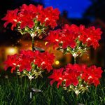 Neporal Solar Flowers Outdoor Waterproof Pink, 4PK 7-Stem Garden Solar Lights Decorative, 2 Lighting Modes, Solar Powered Garden Decor, Solar Yard Decor