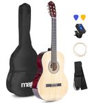 MAX SoloArt Acoustic Guitar Starter Kit with 6-Month Lessons - Classic Natural Finish Beginner Acoustic Guitar Set with Tuner, Gig Bag, and Accessories