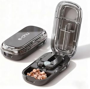 Pill Cutter Splitter for Small and Tiny Pills - 1/2 & 1/4 Adjustable Pill Splitter with Centering Device for Cutting Multiple Pills, Accurate Alignment and Easy to Use (Black)