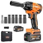 Cordless Impact Wrench, 1/2 Impact Gun, 21V Power Impact Driver, Max Torque 369ft-lbs(500N.m) Brushless Motor Electric Wrench with 4.0Ah Battery Rechargeable (500N.m)