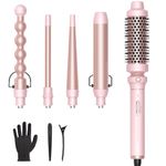 Wavytalk 5 in 1 Curling Iron Set With Brush and 4 Interchangeable Ceramic Wands (0.5"-1.25"), Instant Heat Up, Heat Protective Glove & 2 Clips (Pink)
