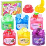 Subao Fruits Slime for Kids 6 Pack, Fluffy Cloud Slime Making Kits, Jelly Cube Clear Crystal Slime, DIY Slimes Charms Stress Relief Toys, Christmas/Birthday/Party Favors Gifts for Boys Girls Age 6-12