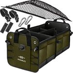 Durabenz Trunk Organizer with Covering Net, Attachable Non-Slip Pads, and Stainless Hooks, Military Green