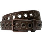Studded Belt - Top Grain Leather Belt with Certified Nickel Free Grommets, Studs, & Buckle, Brown, 40"