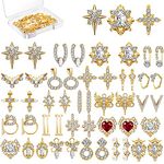 Maitys 48 Pcs 3D Shiny Nail Rhinestones Luxury Nail Decoration Diamonds Metal Nail Jewelry Nail Beauty Design Charms Gold Heart Nail Gems Nail Design Crystals for DIY Women Nail, 24 Styles