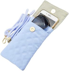 Sliimagetu Soft Glasses Case Double Eyeglasses Case for Women with Adjustable Shoulder Strap and Key Chain Cell Phone Purse, Light Purple Blue