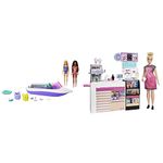 Barbie Mermaid Power Playset with 2 Dolls & 18-inch Floating Boat with See-Through Bottom & Coffee Shop with Doll and 20+ Realistic Play Pieces: Coffee Shop, Coffee-Smoothie Maker, GMW03