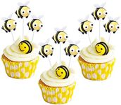 Ephlyn 24Pcs Bumble Bee Cupcake Toppers Little Figurine Bee Cupcake Picks Oh Babee Cake Decorations for Bee Theme Baby Shower Kids Boys Girls Birthday Party Decoration Supplies (EPH-2022-105-3)