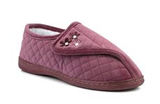 Dr Keller Womens Ladies Quilted Velour Faux Fur Lined Winter Warm Wide Opening Diabetic Orthopaedic Slippers (5, Purple, numeric_5)