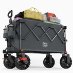 TIMBER RIDGE Outdoor Collapsible Wagon Utility Folding Cart Heavy Duty All Terrain Wheels for Shopping Camping Garden with Side Bag and Cup Holders, Grey