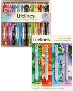 Lifelines Deluxe Writing Bundle, 20 Scented Colored Pencils & 4-Pack Pen Diffuser Set - Rub & Sniff Color Pencil Set with Essential Oil Blends for Arts & Crafts, Coloring Books & School Supplies