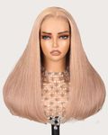 MEGALOOK Salon-Quality Ready to Go Glueless Wigs Human Hair 220% Density 5x6 Pre Cut HD Lace Front Wig 12A Silky Straight Wig Real Plucked Bleached Knots Light Brown Blonde Wig Human hair 16 Inch