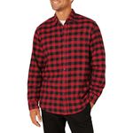 Amazon Essentials Men's Regular-Fit Long-Sleeve Flannel Shirt, Red Buffalo Plaid, Large