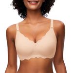 Cavotor Non Wired Bras for Women Seamless Bra Support Wireless Bra for Large Breasts Comfort Soft Bras Ladies T Shirt Bralettes with Bra Extender (Beige,L)