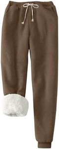 Flygo Women's Winter Warm Fleece Joggers Pants Sherpa Lined Athletic Active Sweatpants(Brown-M)