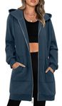 KISSMODA Zip Up Jackets for Women Long Sleeve Sweatshirts for Teen Girls Casual Oversized Zipper Hoodies Y2k Fall Outfits Winter Clothes, Haze Blue XL