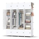 HOMIDEC Portable Wardrobe Foldable Closet with 20 Compartments, Combination Armoire Modular Cabinet Clothes Storage Organizer Shelf with Clothes Hanging Rails for Bedroom