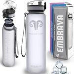 Embrava Best Sports Water Bottle - 32oz Large - Fast Flow, Flip Top Leak Proof Lid w/One Click Open - Non-Toxic BPA Free & Eco-Friendly Tritan Co-Polyester Plastic (Gray)