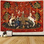 FEASRT Medieval Lady Tapestry European Royal Tapestry Lady and Unicorn Tapestry for Bedroom Living Room Apartment Dorm Decor Wall Hanging Tapestries 80x60 Inches GTDSAY76