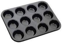 DRUDRAYA Non-Stick Mild Steel Coating Muffin, Cup Cake Baking Tray,(Black, 12 Cavity)-Large 7cm Cavity Size