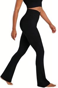 Sunzel No Front Seam Crossover Flare Leggings for Women Hidden Butt Lifting Scrunch Tummy Control Mini Flared Yoga Pants 34" Inseam Black Medium