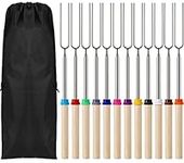 KAHEIGN 12Pcs Marshmallow Toasting Forks, 12 Colors Stainless Steel Barbecue Forks 31CM to 81CM Telescoping Marshmallow Toasting Sticks Campfire Smores Skewers with Wooden Handle