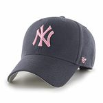 47 MLB New York Yankees MVP Unisex Baseball Cap : Adjustable Hook & Loop Strap : Pink Logo : Colour Navy