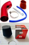 Cold Air Intake Pipe + K&N CAR AIR FILTER 3Inch Universal Performance Car Cold Air Intake Turbo Filter Aluminum Automotive Air Filter Induction Flow Hose Pipe Kit (K&N FILTER + RED INTAKE PIPE KIT)