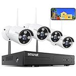 SMONET Wireless Security Camera Systems,8-Channel 3MP Surveillance NVR Kits,4pcs 1296P(3.0 Megapixel) Indoor Outdoor WiFi IP Cameras,Night Vision Home Cameras,P2P,Free APP,NO Hard Drive