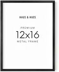 HAUS AND HUES 12x16 Black Frame - 12x16 Frame Metal Black Frame, Thin Black Frame 12x16 Poster Frame, 16x12 Picture Frame Metal Poster Frame, 12x16 Picture Frame Black (Black Aluminum Frame)