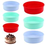 PINGEUI 6 Pcs 6 in 8 in Silicone Cake Tins, Non Stick Round Silicone Cake Pan Silicone Cake Tins for Cake, Pie and Pizza Baking, 3 Colors