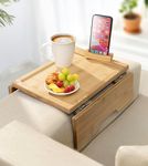 Couch Arm Table Tray with Phone & Tablet Holder – Bamboo | Premium Clip-On Sofa Arm Tray for Snacks, Drinks, Remotes, and More – Perfect Sofa Side Table for Living Room Comfort