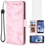 Asuwish Compatible with Samsung Galaxy S3 Case and Tempered Glass Screen Protector Cover Cell Accessories Card Holder Kickstand Marble Flip Folio Wallet Phone Cases for galaxy3 S III I9300 GS3 Pink