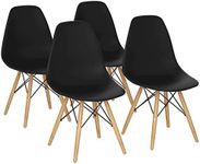 Giantex DSW Chairs, Pre Assembled Mid Century Modern Dining Chairs, with Wood Legs, Armless Kitchen Chairs, Shell Lounge Plastic Side Chair Kitchen, Dining Room, Living Room, Set of 4, Black