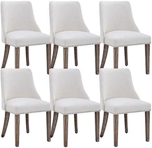 DM Furniture Mid Century Modern Dining Chairs Set of 6 Farmhouse Accent Chairs Upholstered Linen Fabric Side Chair for Living Room/Dining Room/Bedroom, Cream