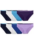 Fruit of the Loom Women's Breathable Underwear, Moisture Wicking Keeps You Cool & Comfortable, Available in Plus Size, Micro Mesh-Bikini-8 Pack-White/Blue/Purple, 6 (Pack of 8)