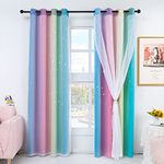 Stiio 2 Panels Star Blackout Curtains for Girls and Boys, Yellow Pink Ombre Stars Cutout Window Panels Thermal Eyelet Kids Curtains with Sheer for Baby's Room/Nursery Home Décor, W52xL63