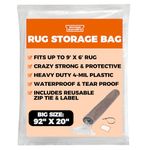 Heavy Duty Rug Storage Bag - Reusable Rug Shipping Bag, Waterproof Plastic Rug Cover - Fits Rolled Carpet Up to 6 x 9 Feet, 4 Mil Thick Tear Proof Plastic Storage Bag - 1 Clear Bag, 92 x 20 Inches