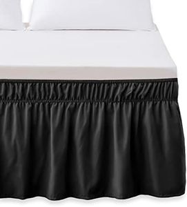 Elegant Comfort Luxurious Wrap Around Elastic Solid Ruffled Bed Skirt, with 16 Inch Tailored Drop - Easy Fit, Premium Quality Wrinkle and Fade Resistant - King/Queen, Black