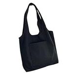 FINDING CASE Reusable Heavy Duty Shopping Medium Tote Bag 100% Cotton Canvas with Strong Matching Handles,Shopping Bags Large Capacity Canvas Tote Bags with Inner Pocket (Black)