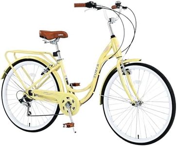 BALINGE 24 Inch Womens Beach Cruiser Bike 7 Speed，Womens Bicycle，Womens Bicycle，Trek Hybrid Bike for Women，Womens Commuter Bicycle，High-Carbon Steel Frame，Womens Commuter Bicycle,Yellow
