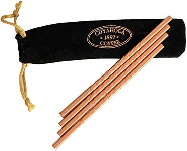 Set of 4 - Twisted Pure Copper Drinking Straws in Black Velvet Bag with Cleaning Brush. Part of The 1897 Collection from Cuyahoga Copper