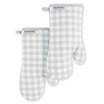 KitchenAid Gingham Oven Mitt 2-Pack Set, Matte Grey, 7"x13"