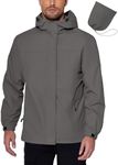 COOFANDY Lightweight Watertight Jackets With Hood For Men Rain Jacket Waterproof Windbreaker With Zip Pockets Grey